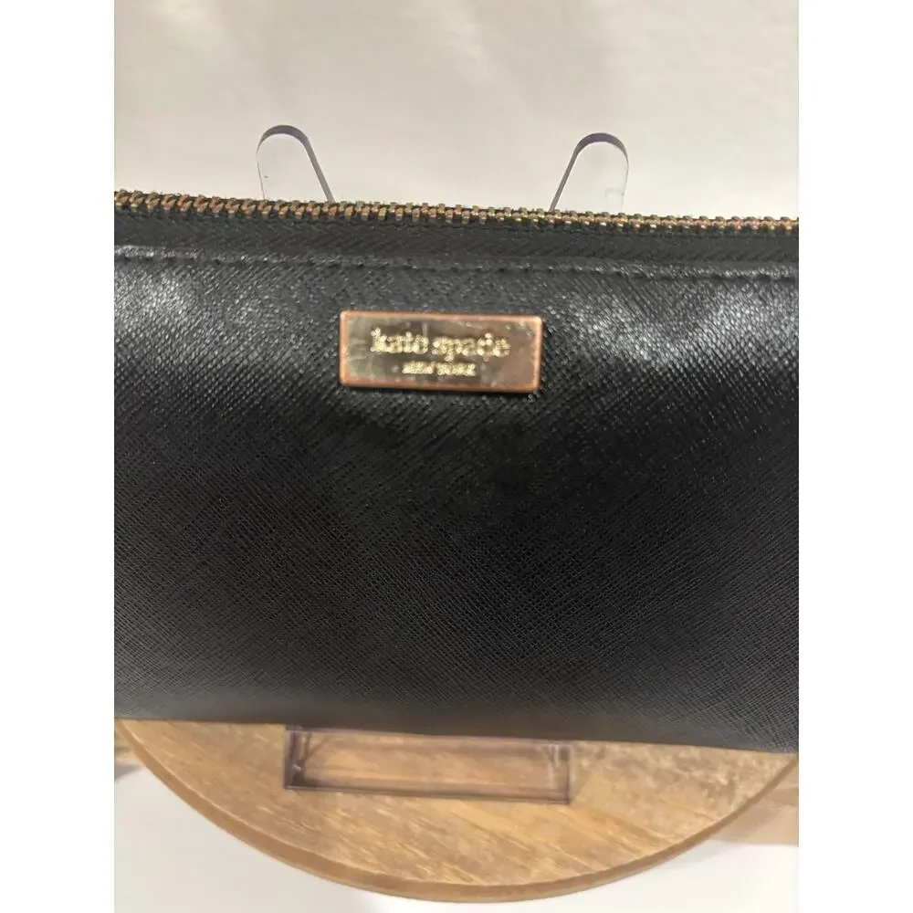 Kate Spade New York Black Solid Logo Zip-Around Wallet Credit Card Holder